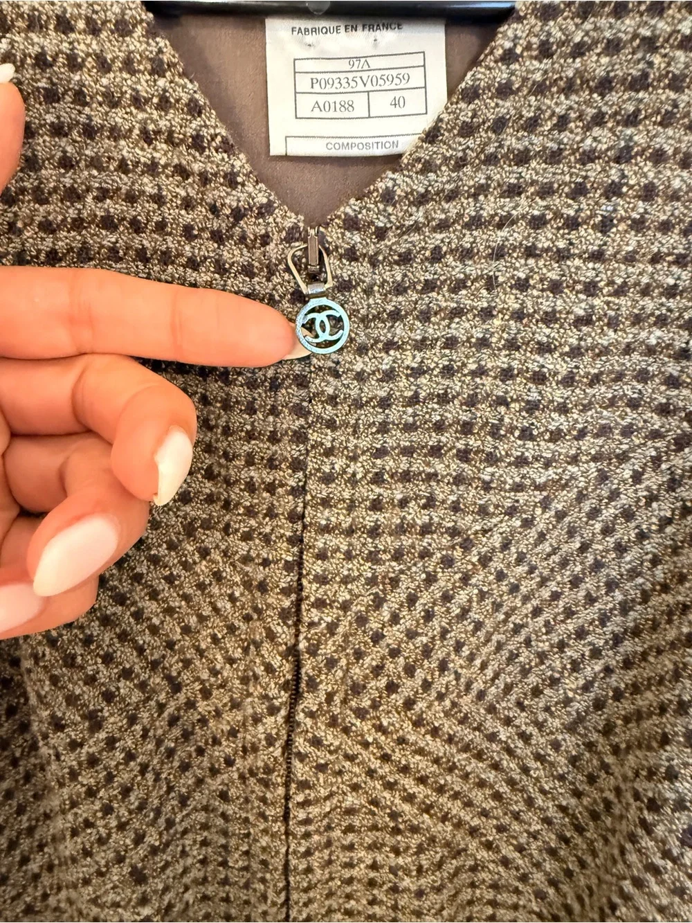 CHANEL Olive Brown Textured Knit Midi Dress